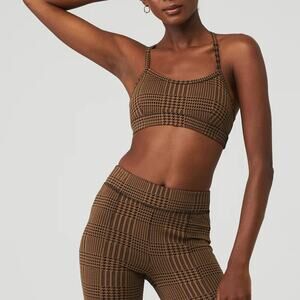 Alo Jacquard Glenplaid Gratitude Bra - Cinnamon Brown/Black size small